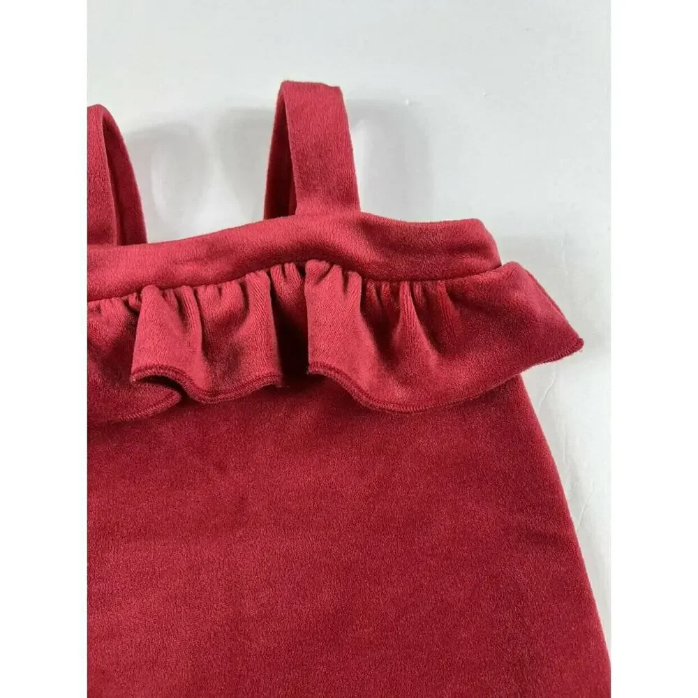 Tea Collection Velour Ruffle Romper Red 3-6 Months